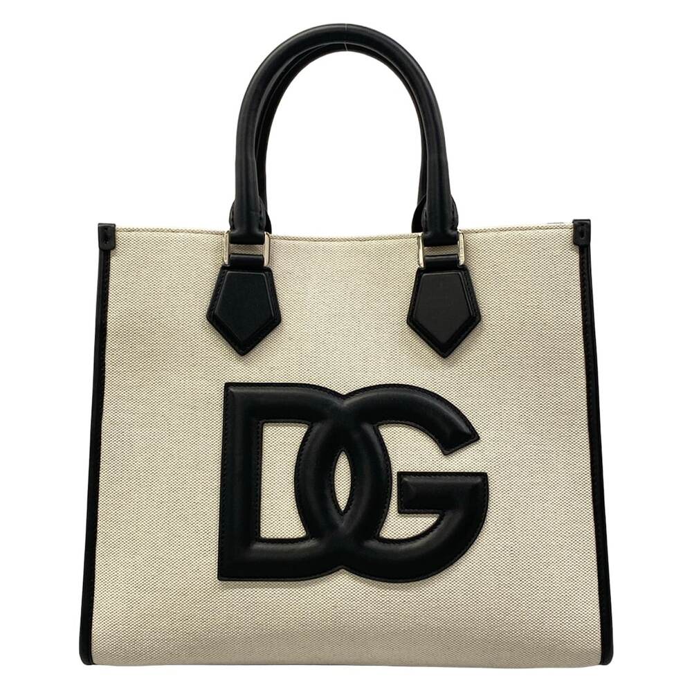 Dolce & Gabbana DOLCE&GABBANA Tote Bag White Black Canvas Leather